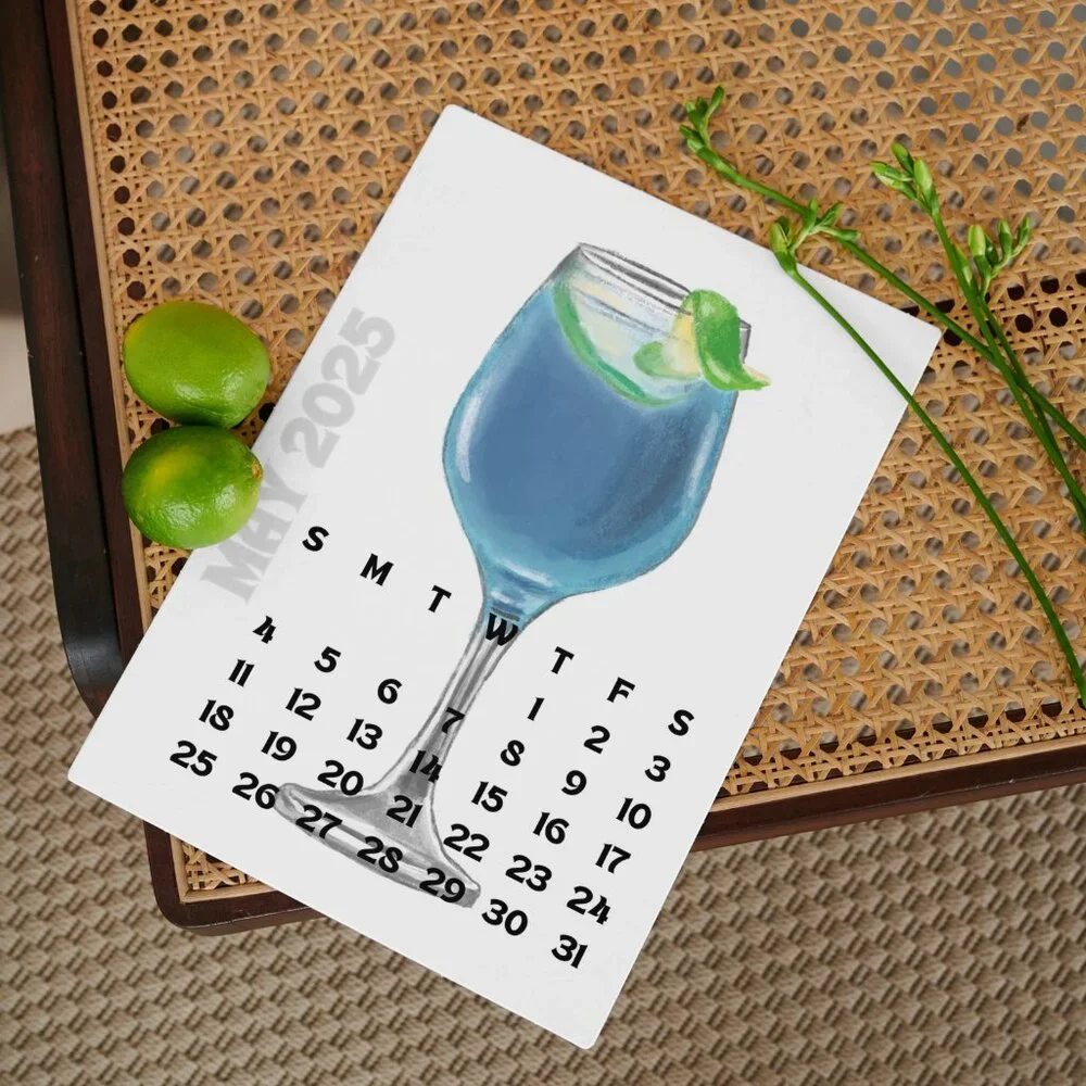 NEW 2025 Cocktails Delight Desk Calendar Print Cards - Calendar Card Refills
